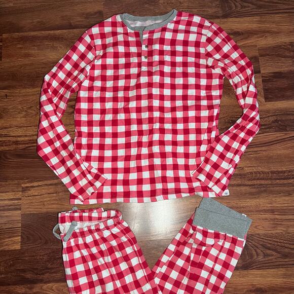 Honest Organic Cotton Pajamas Adult Medium Red Christmas Plaid - Picture 1 of 5